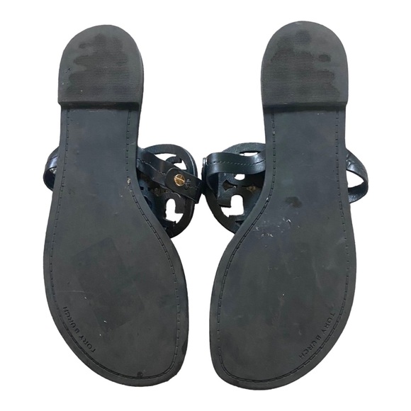Tory Burch Leather Logo Miller Thong Sandals Sz 9 Black Leather - Picture 6 of 8
